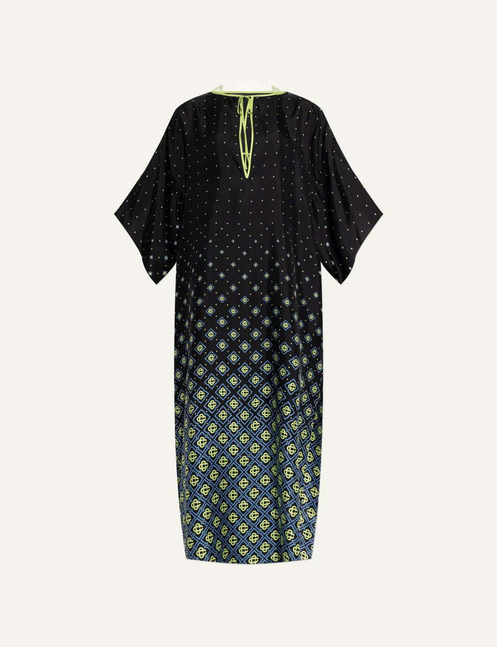casablanca silk maxi dress black monogram pattern kimono sleeves front view
