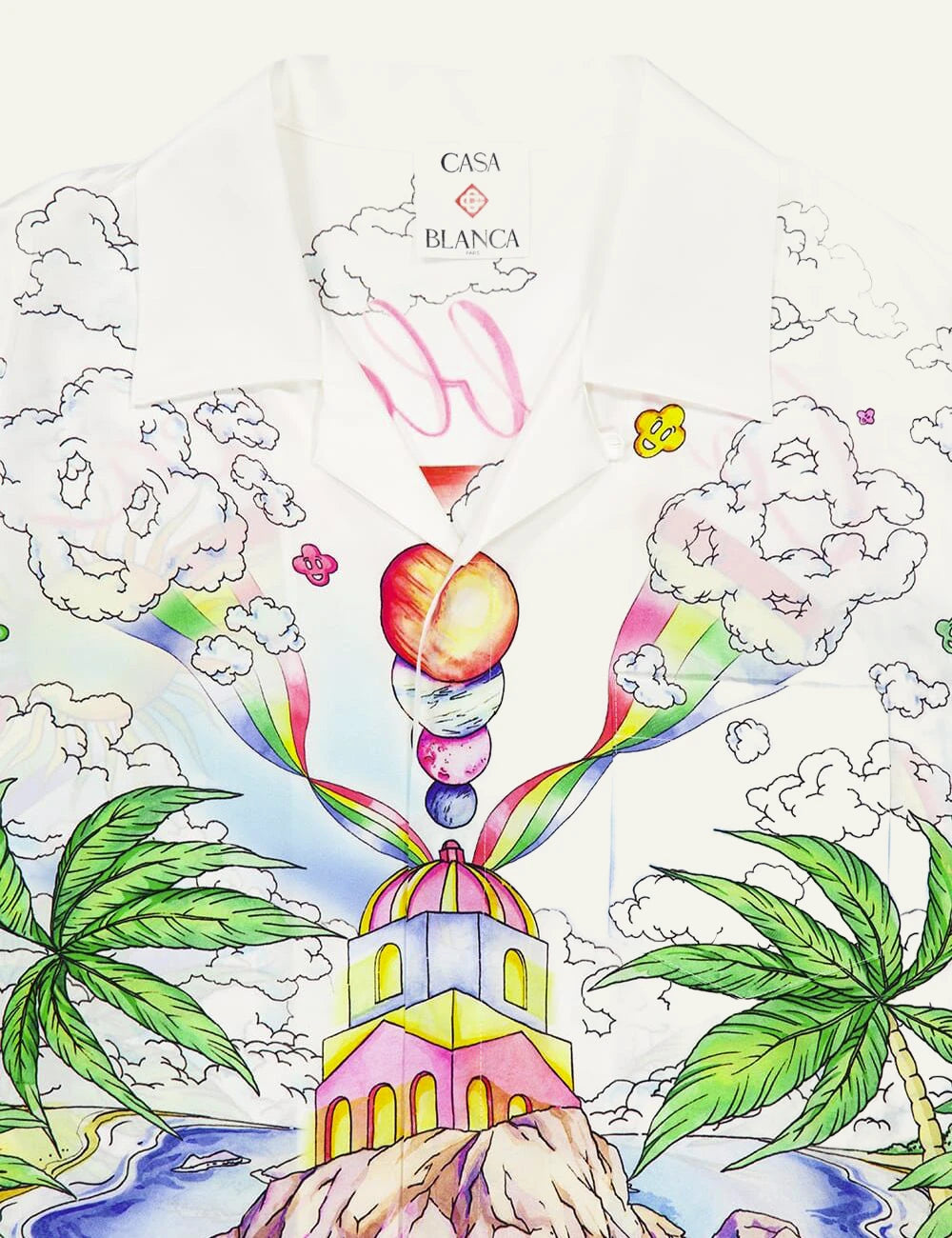 Casablanca Silk Shirt Multicolor Tropical Print Front Detail View