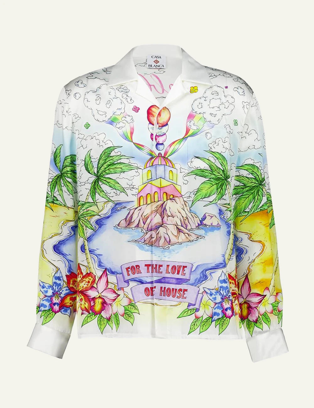 Casablanca Silk Shirt Multicolor Tropical Print Front Flat View