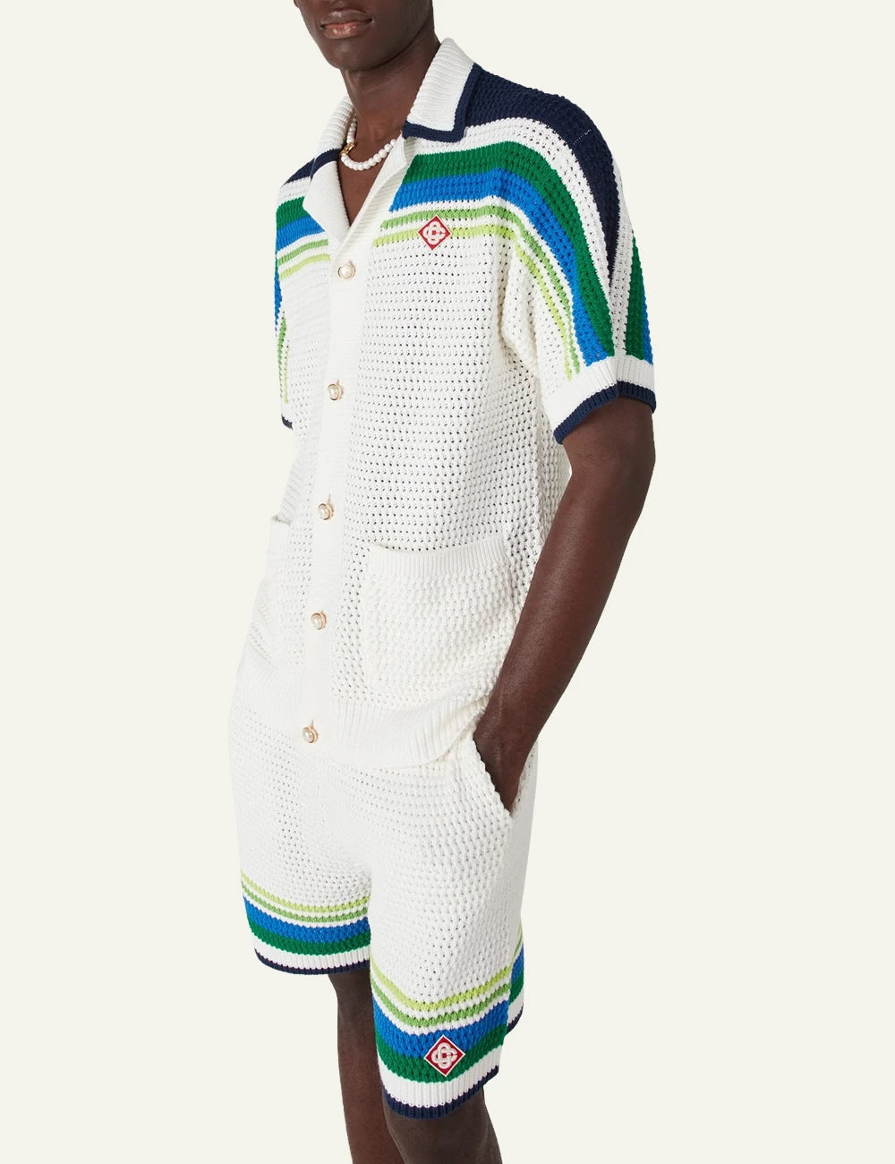 Casablanca Stripe Knit Shirt white side view