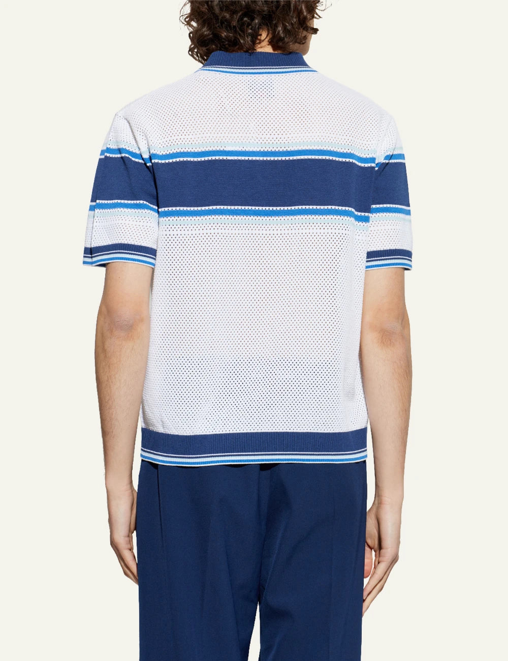 Casablanca Striped Mesh Polo White Blue Back Model View