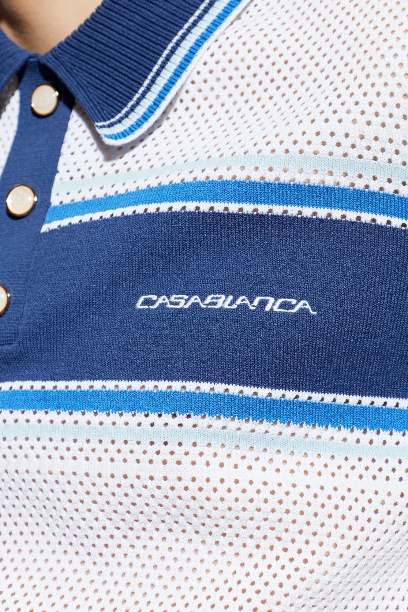 Casablanca Striped Mesh Polo White Blue Detail View