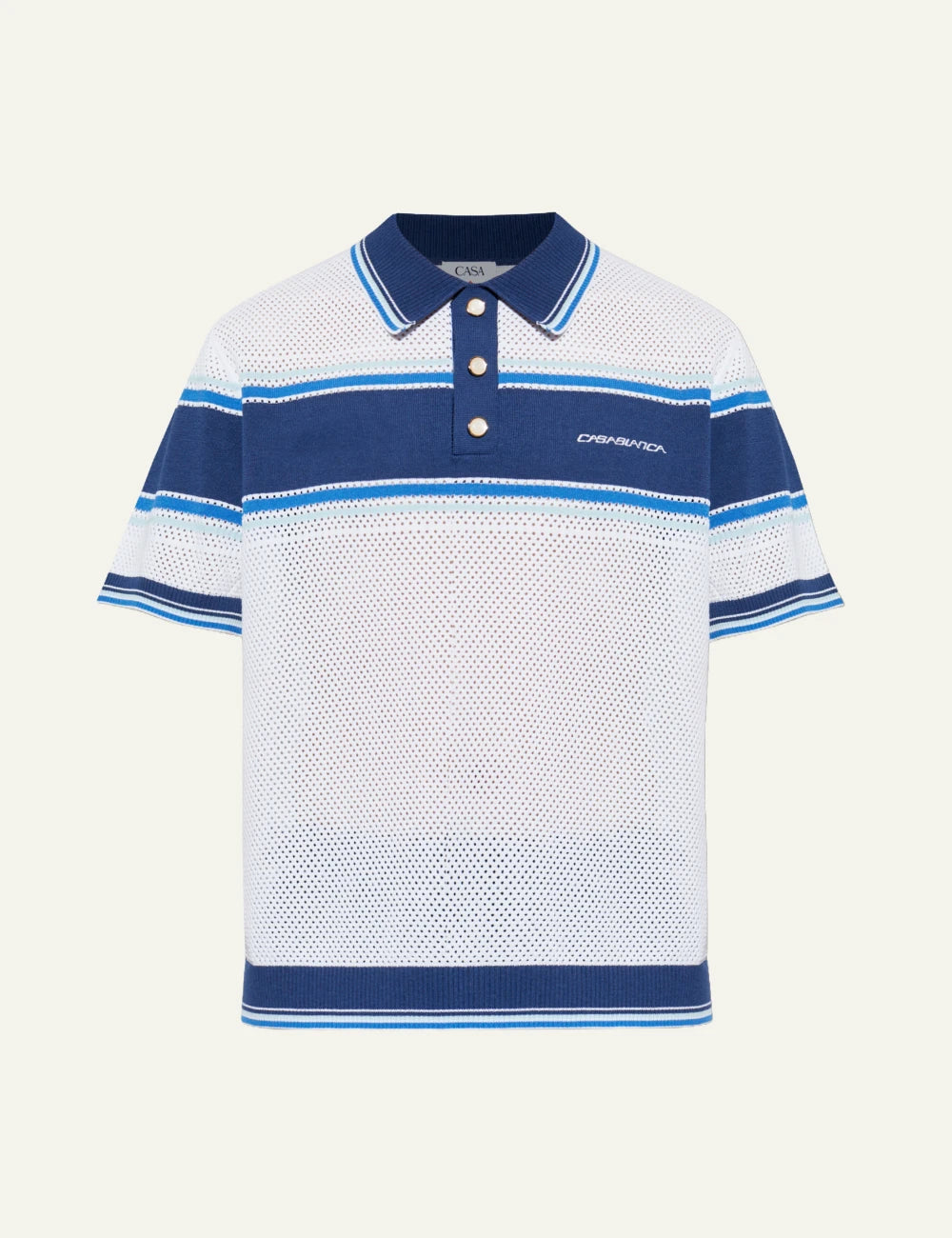Casablanca Striped Mesh Polo White Blue Front Flat View
