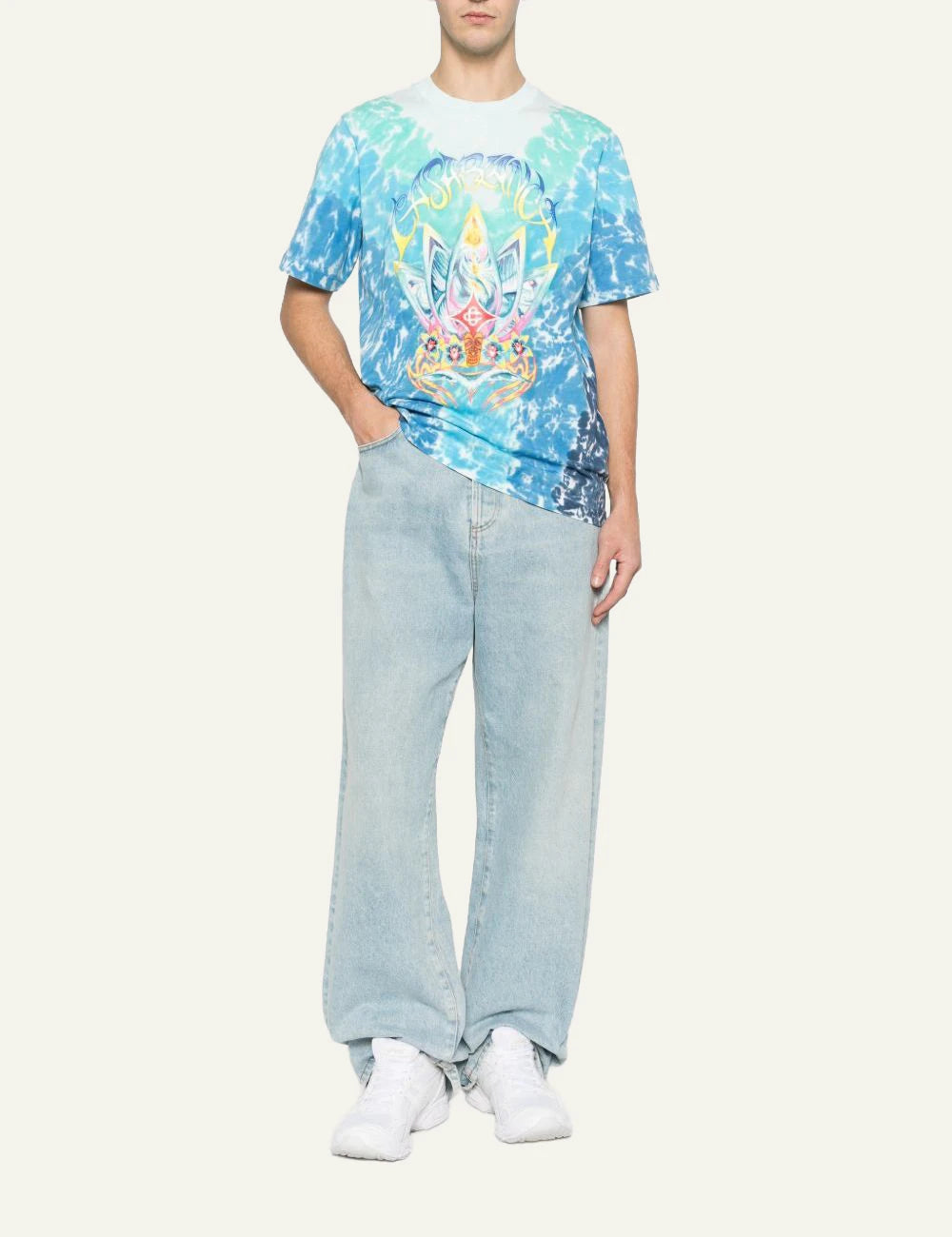 Casablanca Surf Lotus Tie Dye T-Shirt blue worn look