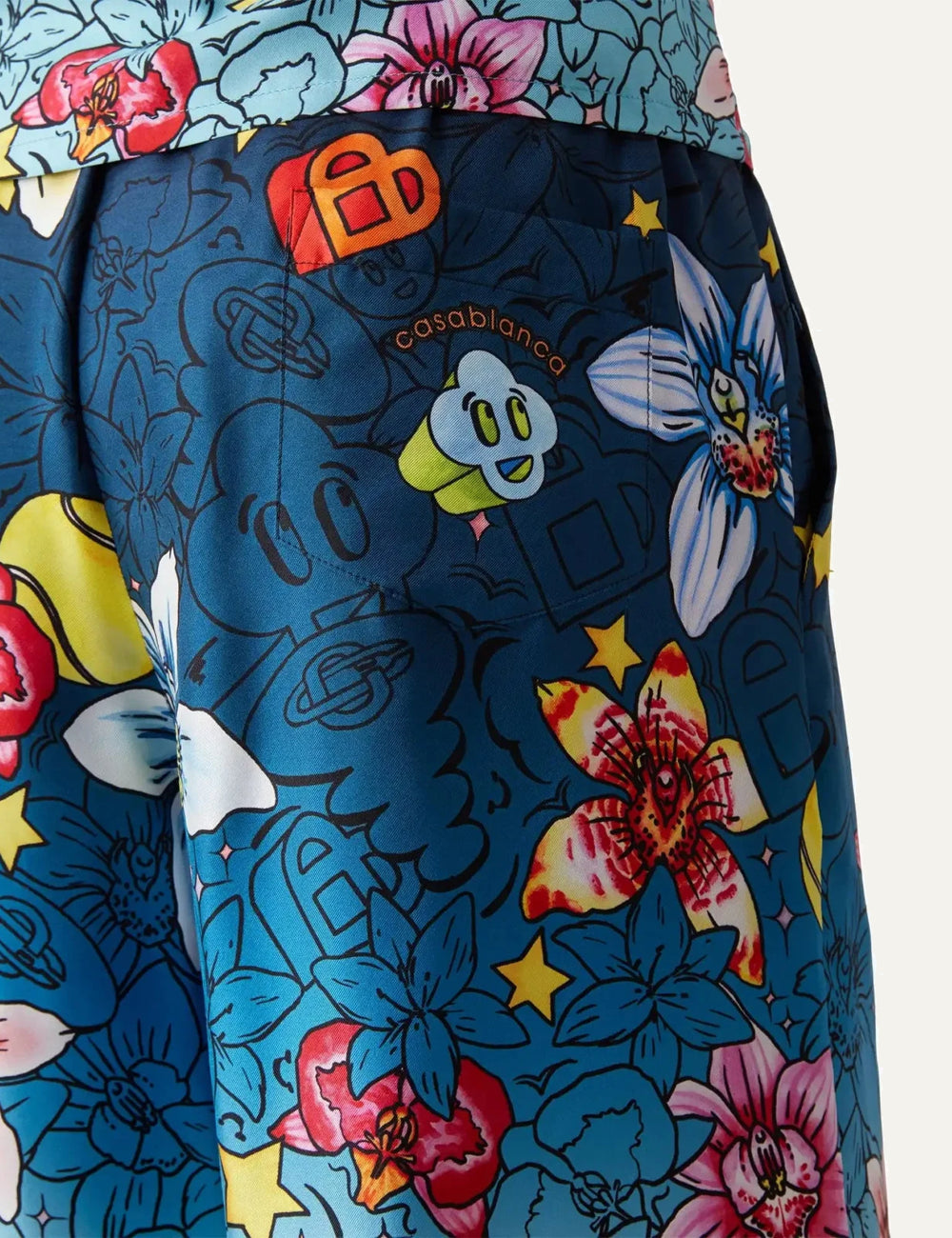 Casablanca Swim Shorts Blue Multicolor Floral Detail View