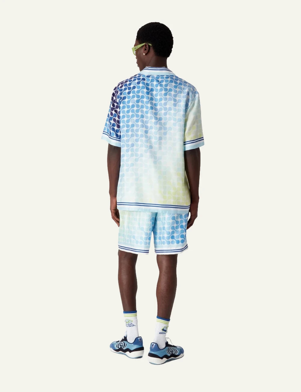 casablanca tennis tile gradient silk shirt multicolor short sleeve back