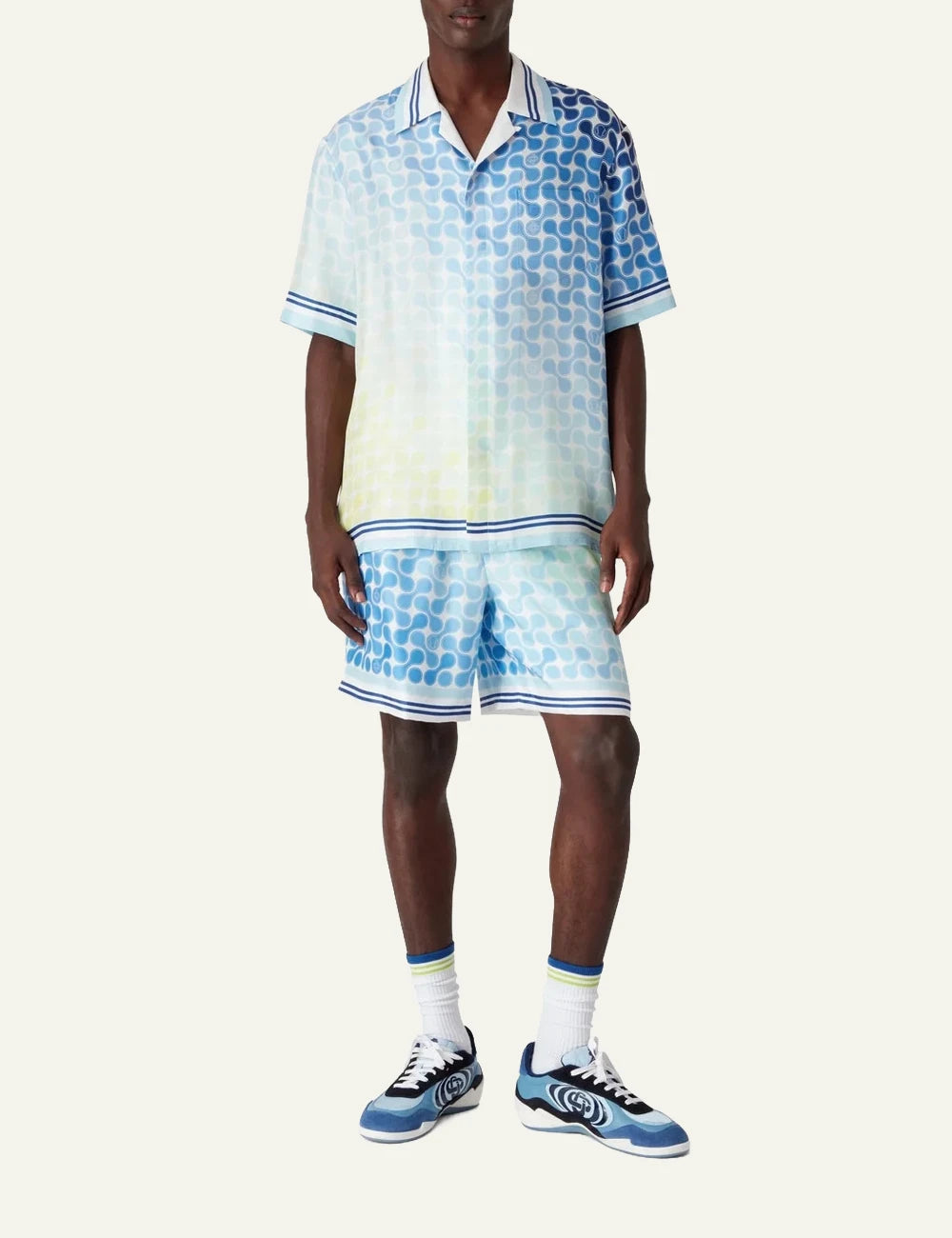 casablanca tennis tile gradient silk shirt multicolor short sleeve full body