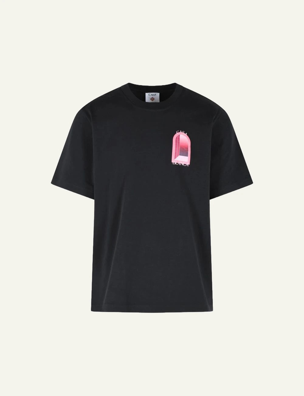 Casablanca T-Shirt Black Pink Chest Graphic Front Flat View