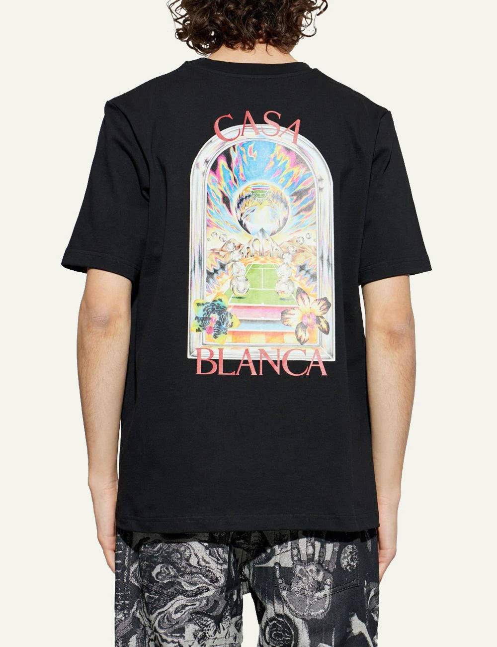 Casablanca T-Shirt Black Small Chest Graphic Back Model View