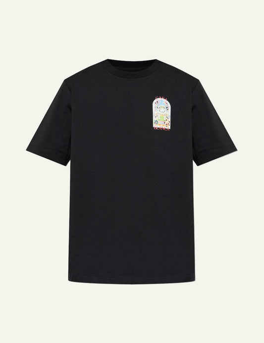 Casablanca T-Shirt Black Small Chest Graphic Front Flat View