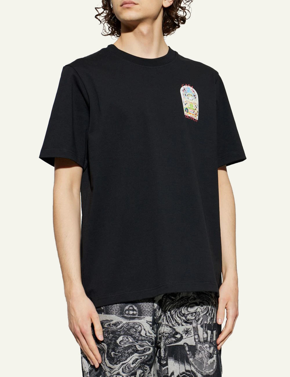 Casablanca T-Shirt Black Small Chest Graphic Front Model View