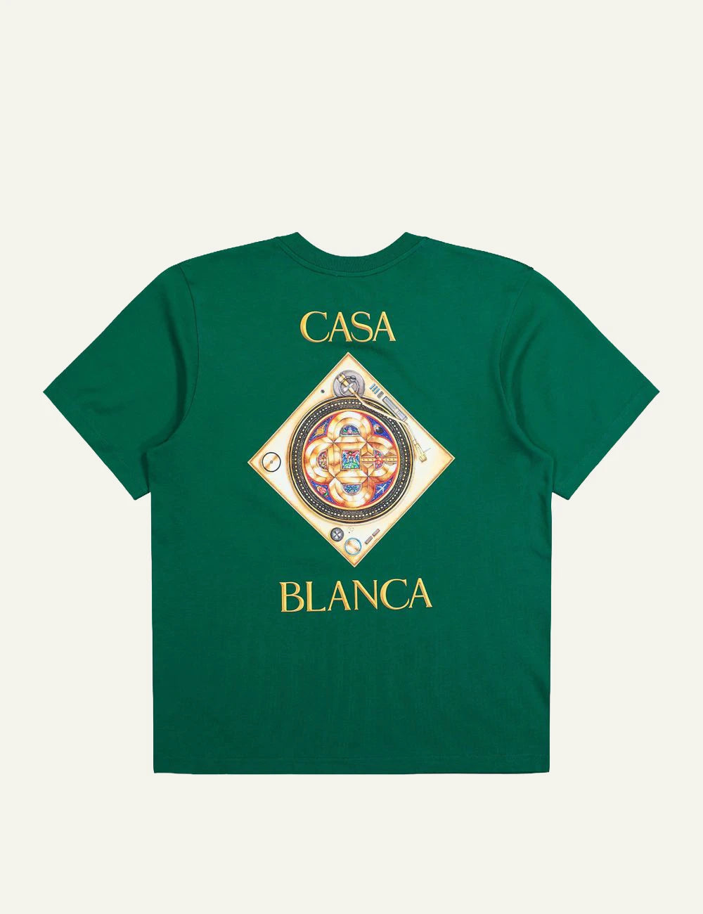 Casablanca T-Shirt Green Logo Print Back Flat View