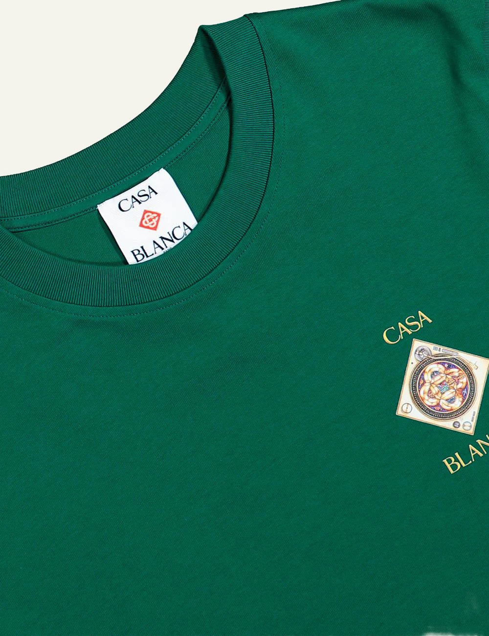 Casablanca T-Shirt Green Logo Print Detail View