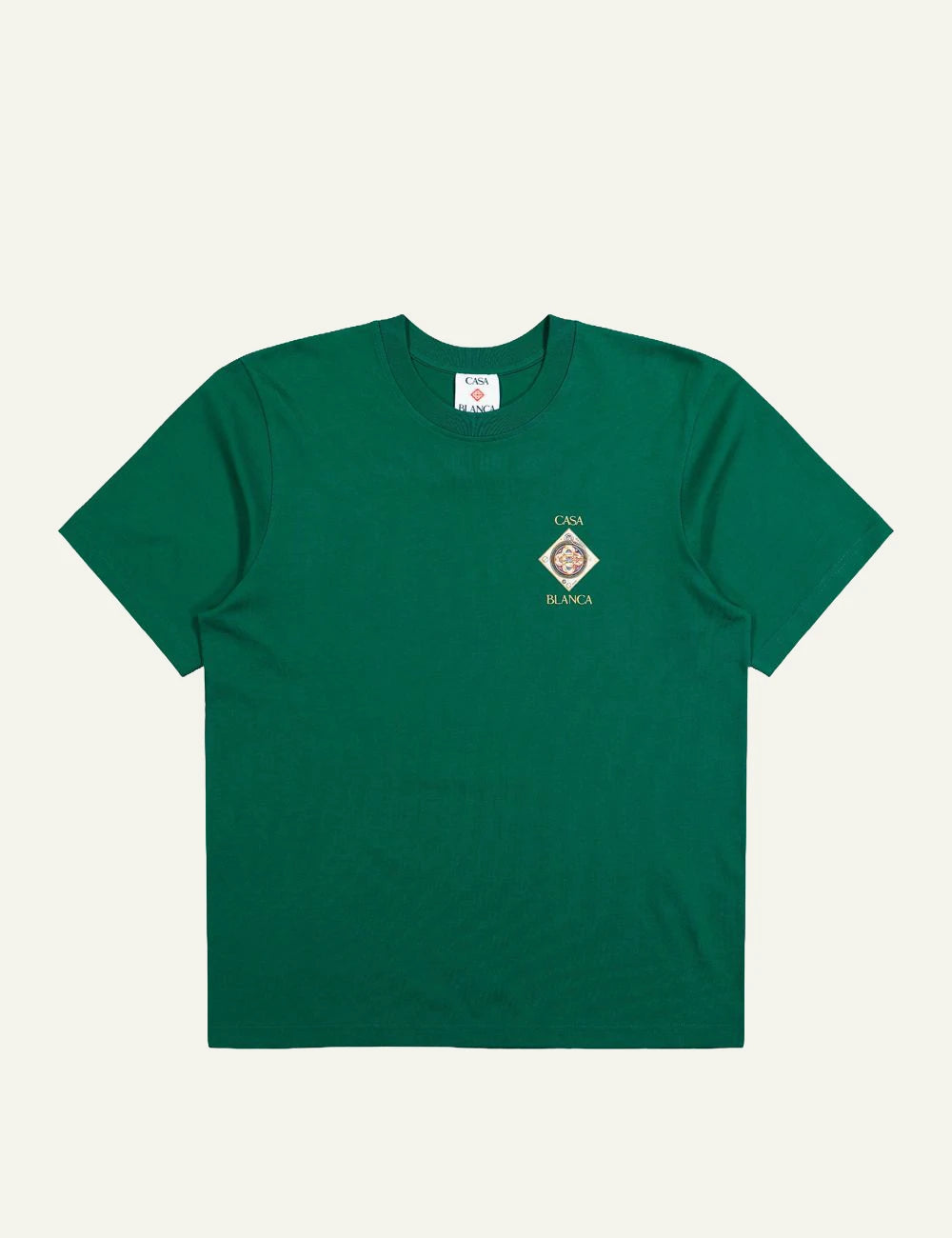 Casablanca T-Shirt Green Logo Print Front Flat View