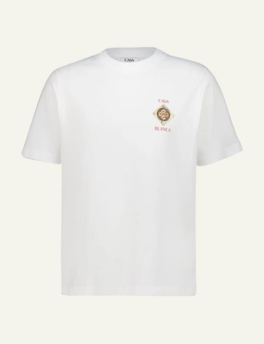 Casablanca T-Shirt White Logo Print Front Flat View