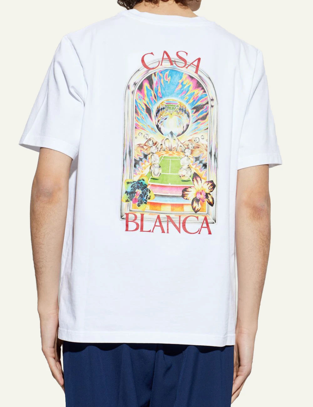 Casablanca T-Shirt White Small Chest Graphic Back Model View