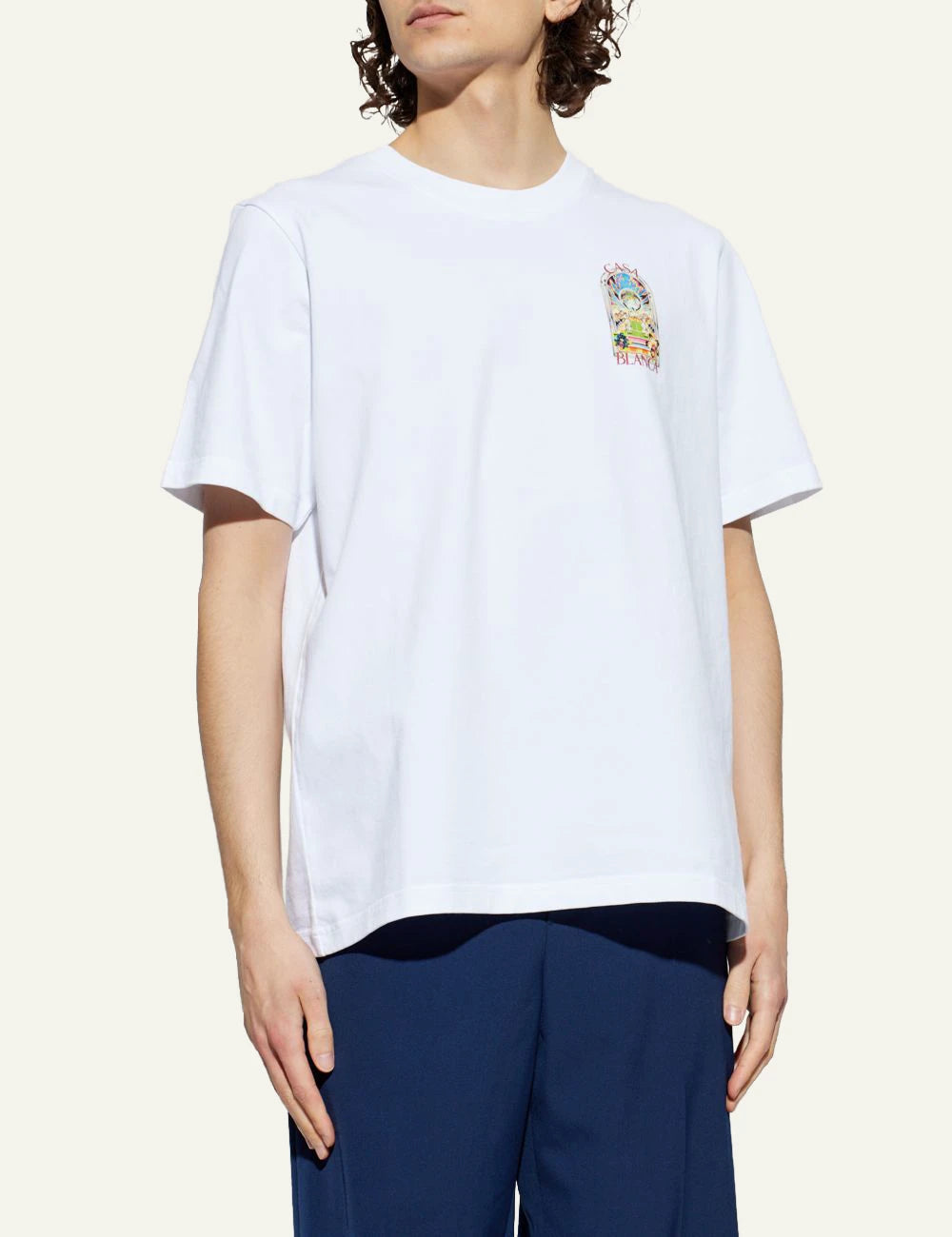 Casablanca T-Shirt White Small Chest Graphic Front Model View