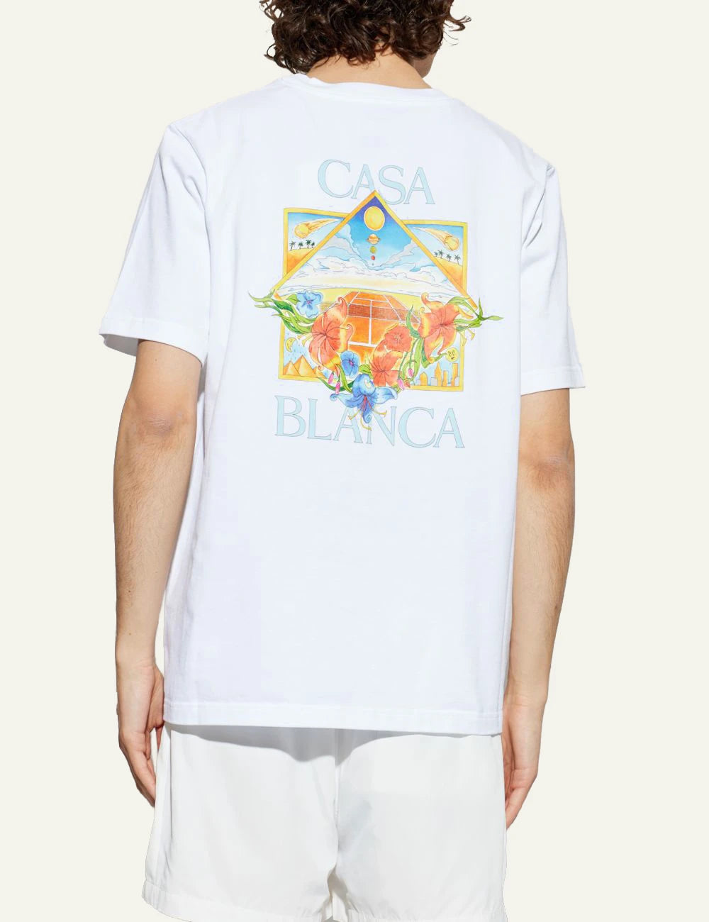 Casablanca T-Shirt White Small Colorful Chest Graphic Back Model View