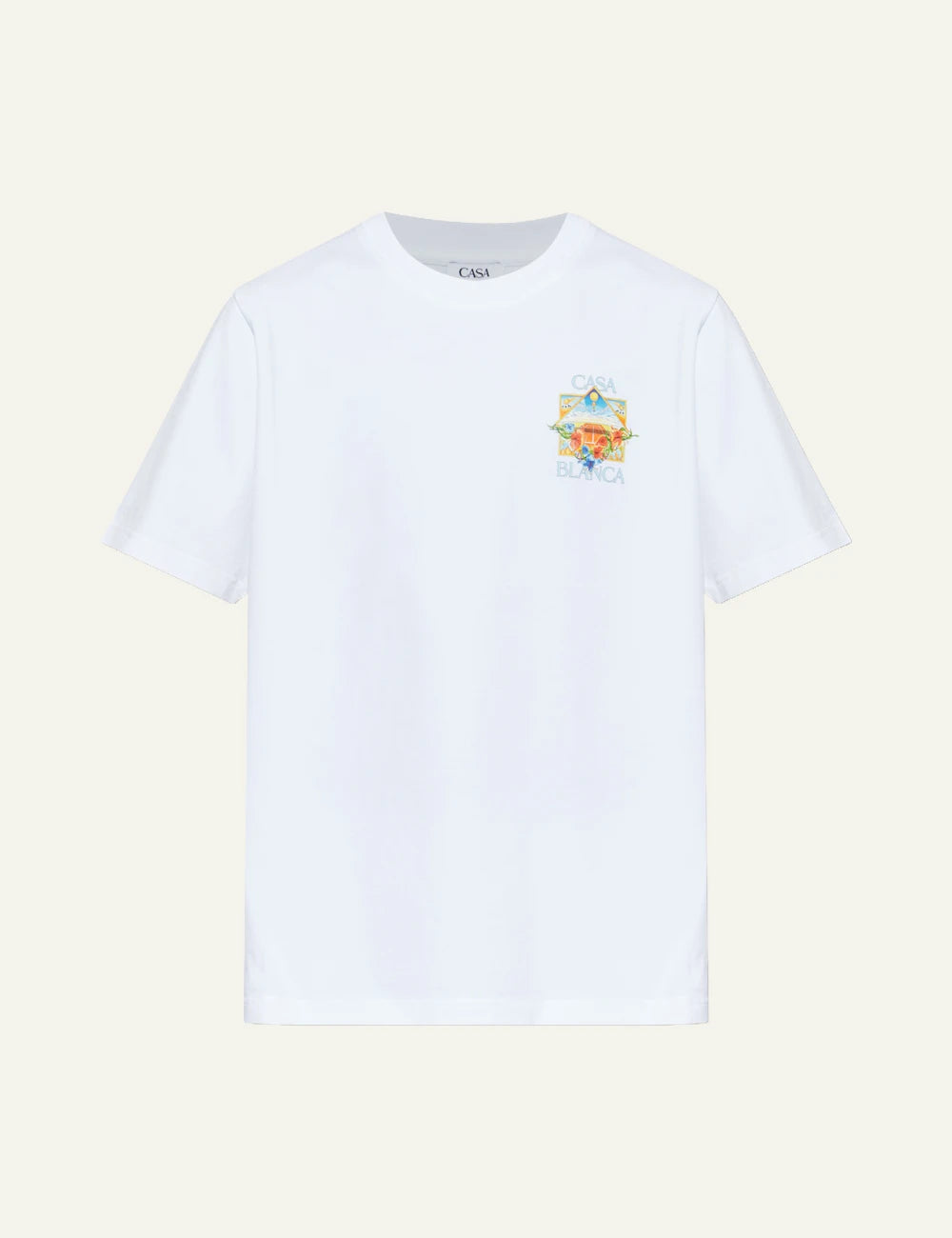 Casablanca T-Shirt White Small Colorful Chest Graphic Front Flat View
