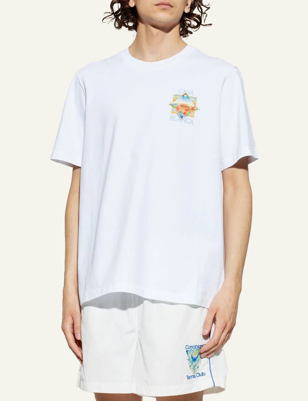 Casablanca T-Shirt White Small Colorful Chest Graphic Front Model View