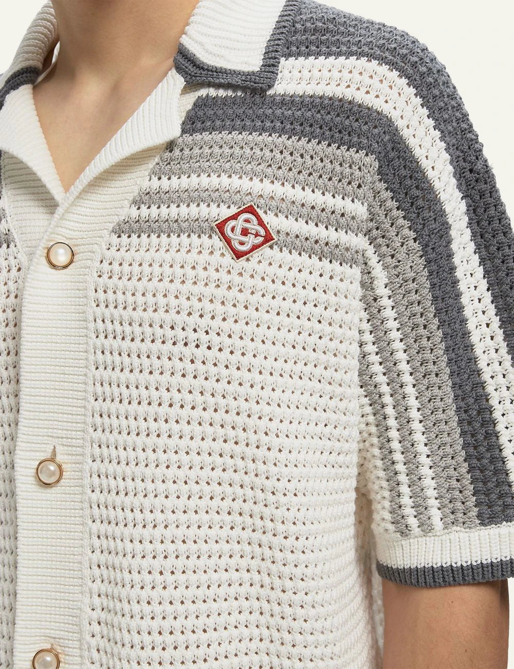 Casablanca Tuck Stitch Polo Shirt gray front detail