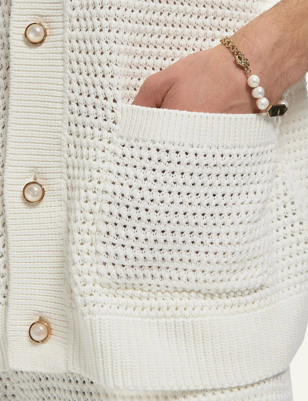 Casablanca Tuck Stitch Polo Shirt gray detail pocket