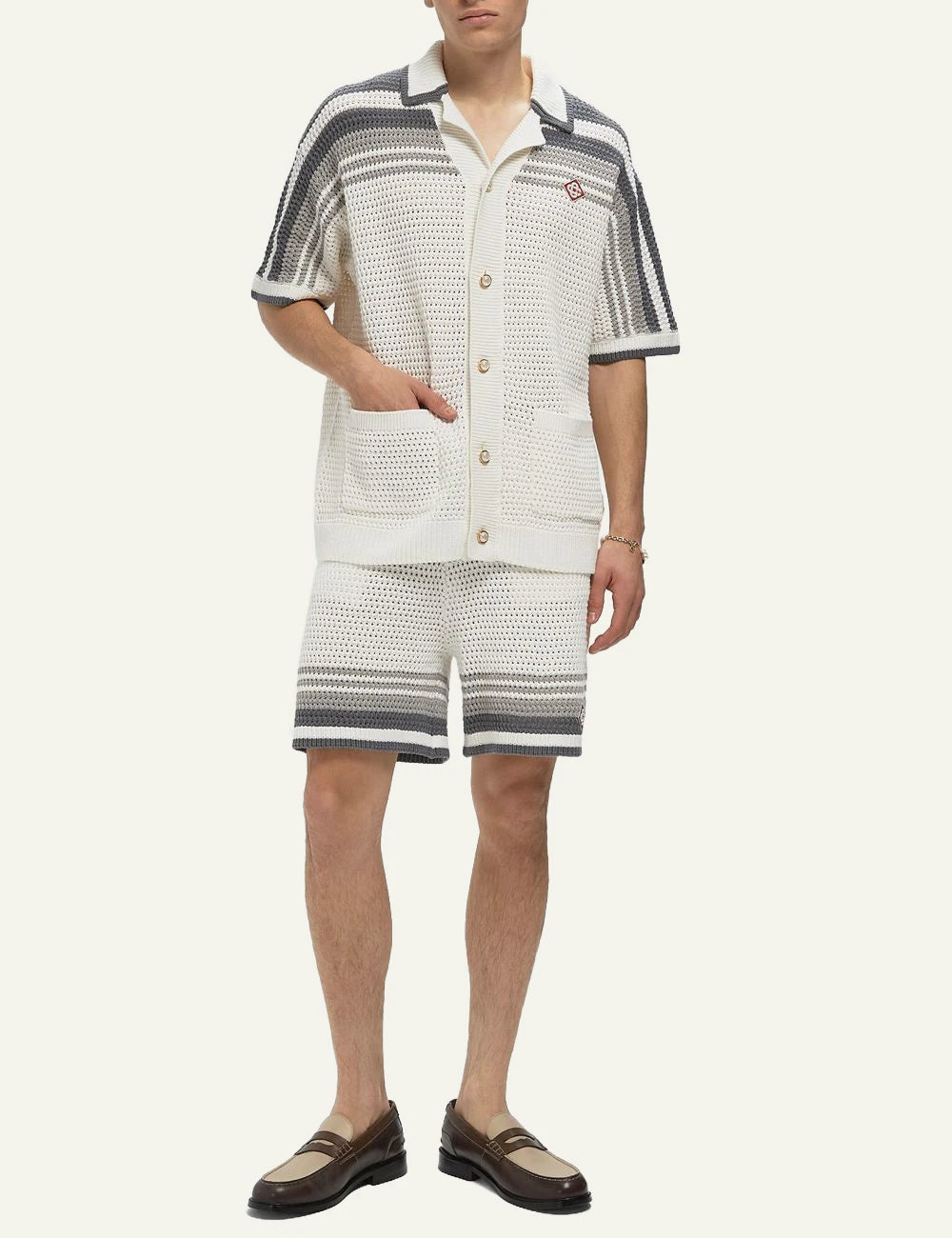 Casablanca Tuck Stitch Polo Shirt gray full body worn