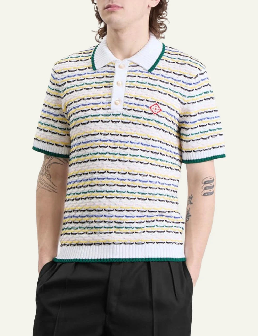 Casablanca Tuck Stitch Polo Shirt Multicolor half body worn