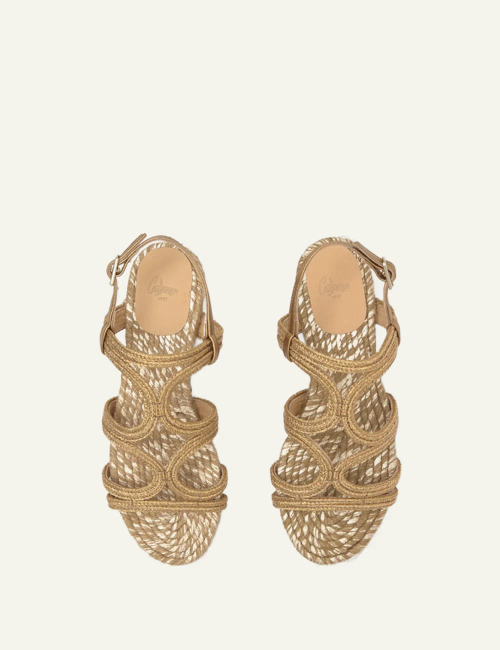 Castaner gold woven flat sandals ankle strap top view
