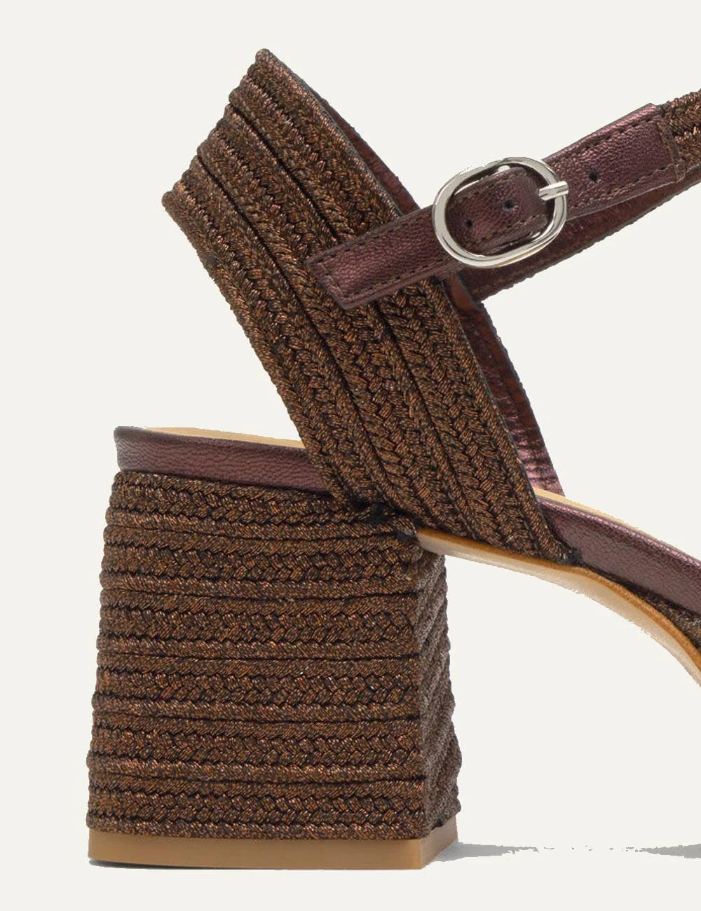 Castaner platform heeled sandals dark brown woven back view