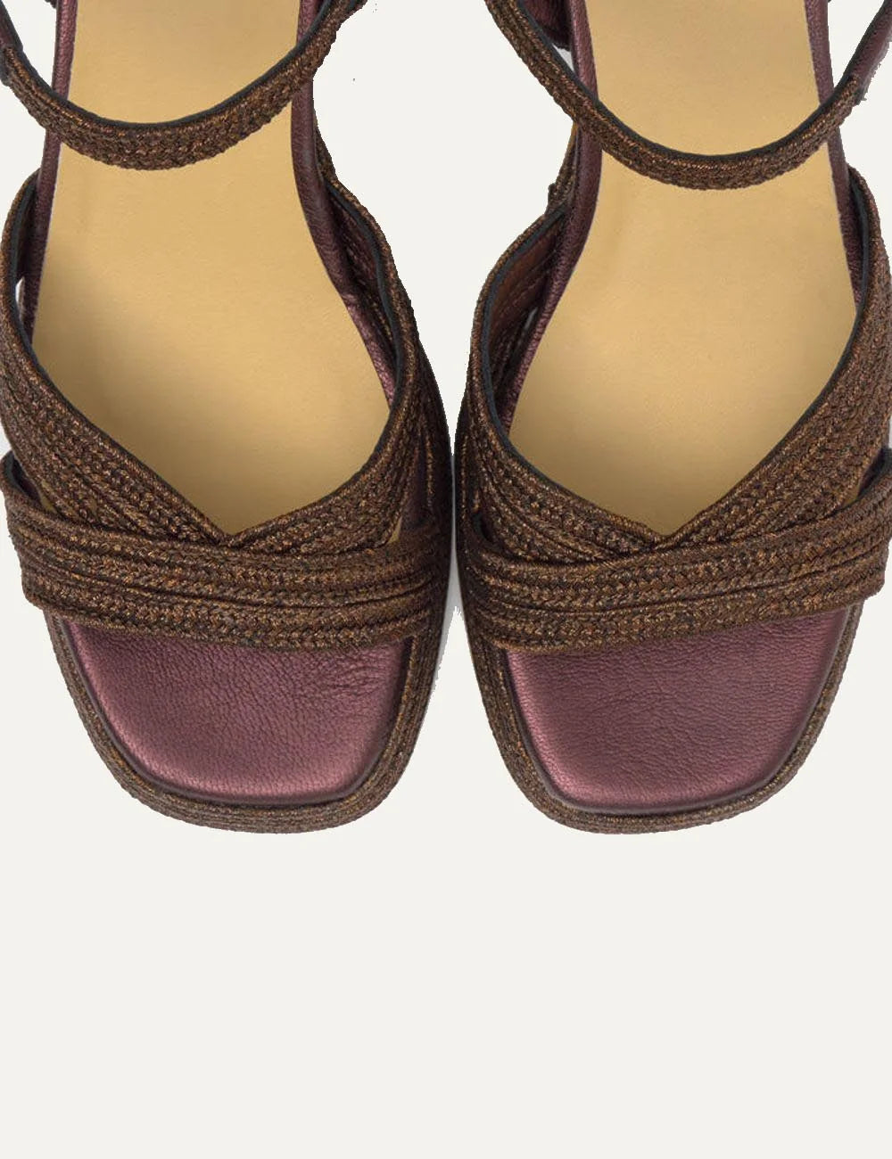 Castaner platform heeled sandals dark brown woven top detail view