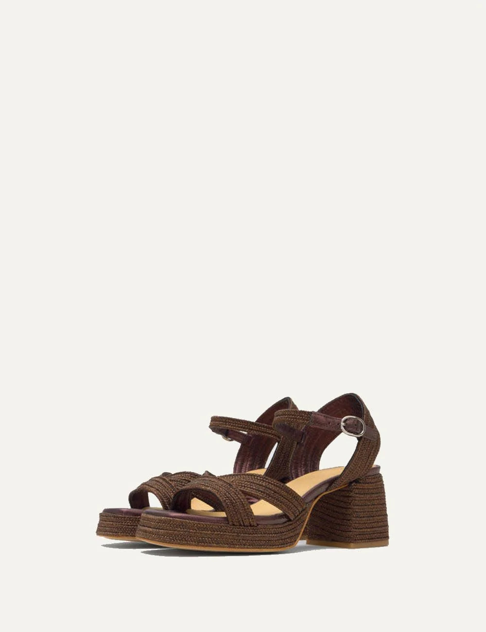 Castaner platform heeled sandals dark brown woven profile view