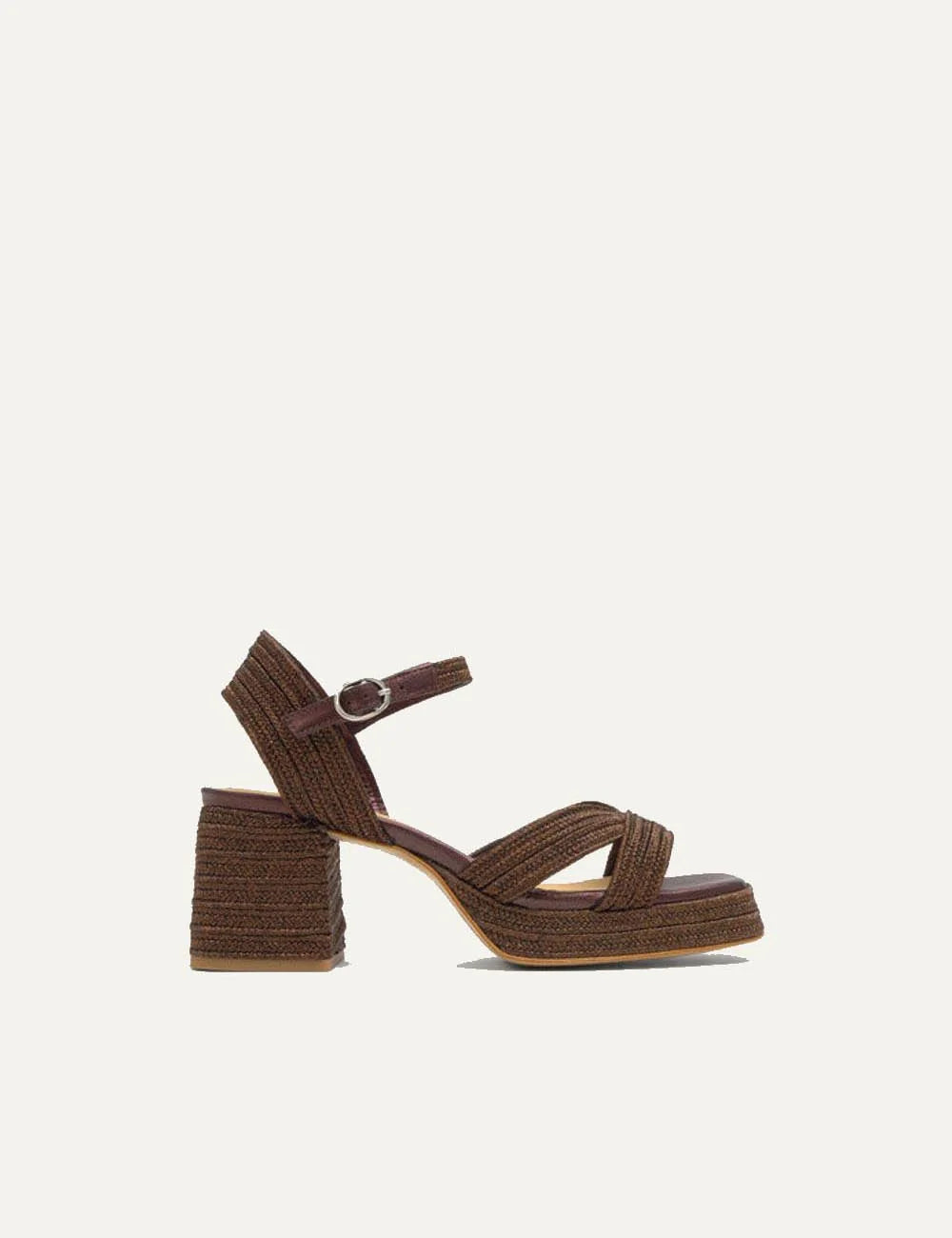 Castaner platform heeled sandals dark brown woven side view