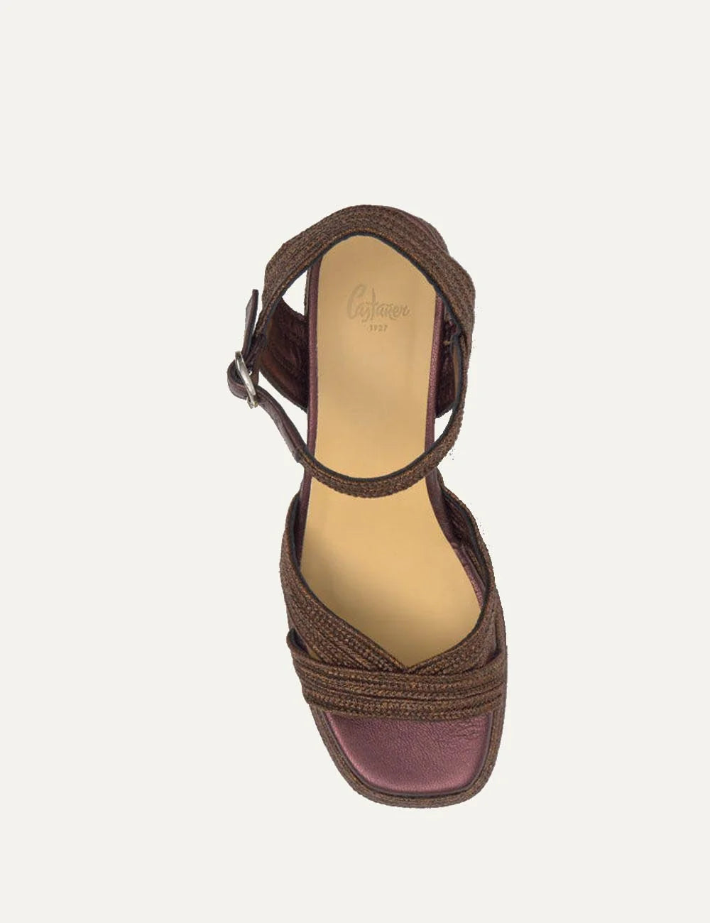 Castaner platform heeled sandals dark brown woven top view