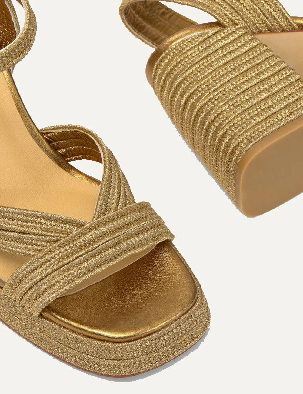 Castaner platform heeled sandals gold woven detail view