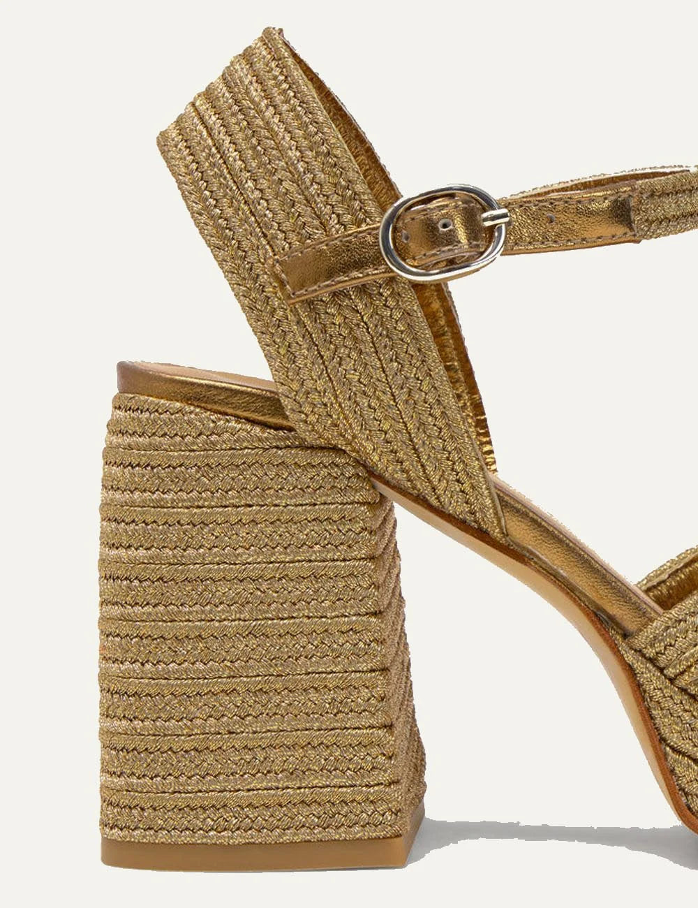 Castaner platform heeled sandals gold woven back detail view