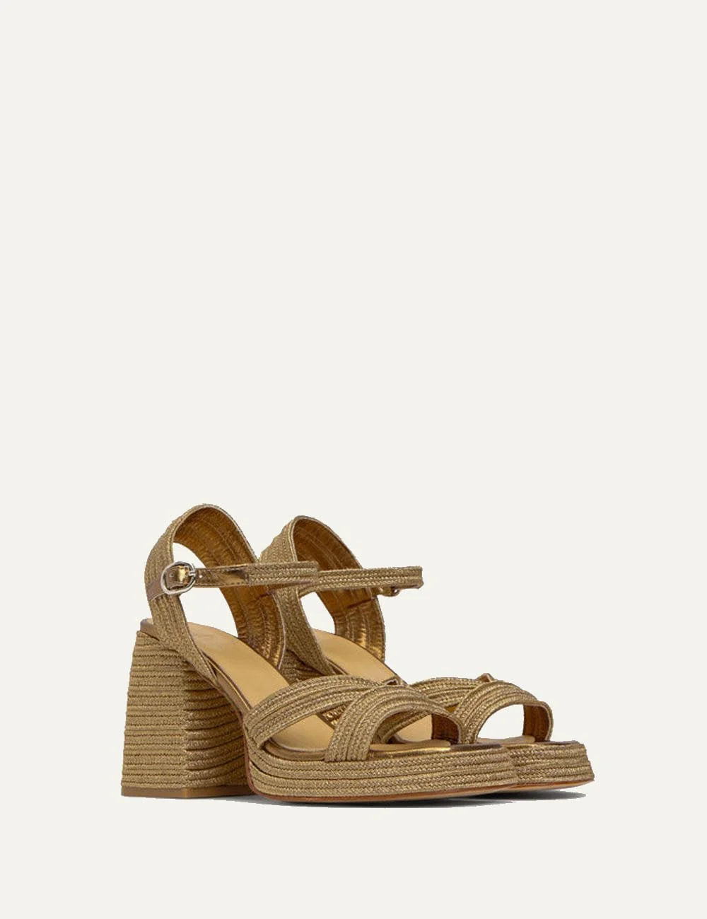 Castaner platform heeled sandals gold woven profile view