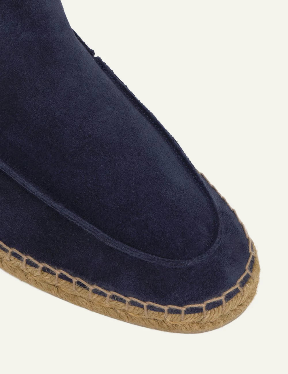 Castaner suede espadrilles dark blue jute sole angled view