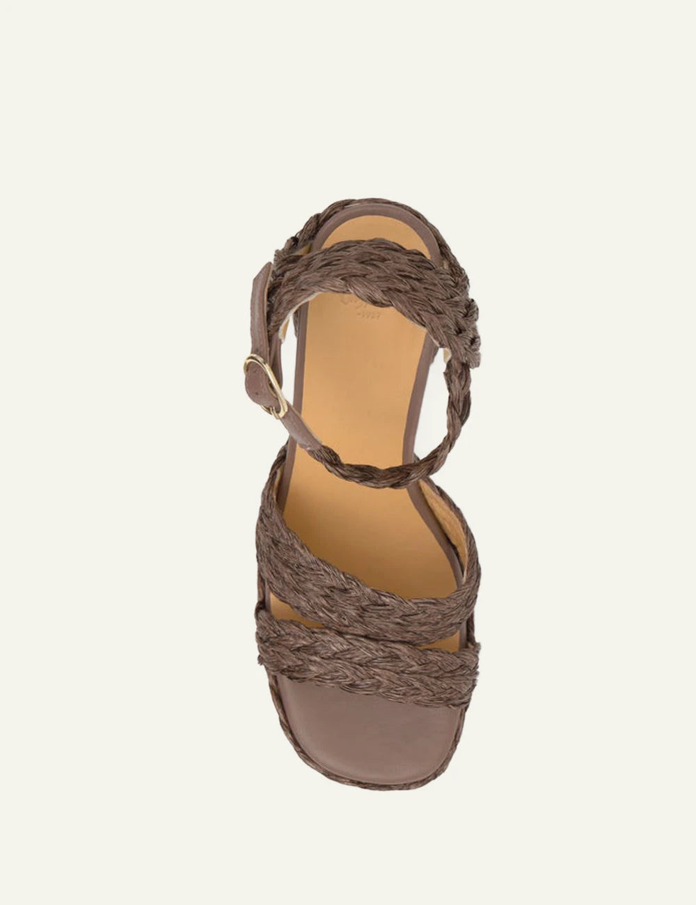 Castaner taupe raffia platform sandals block heel top view
