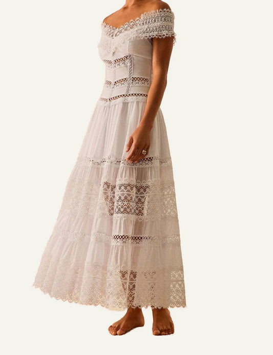Charo Ruiz Amaira dress off shoulder lace white maxi boho front