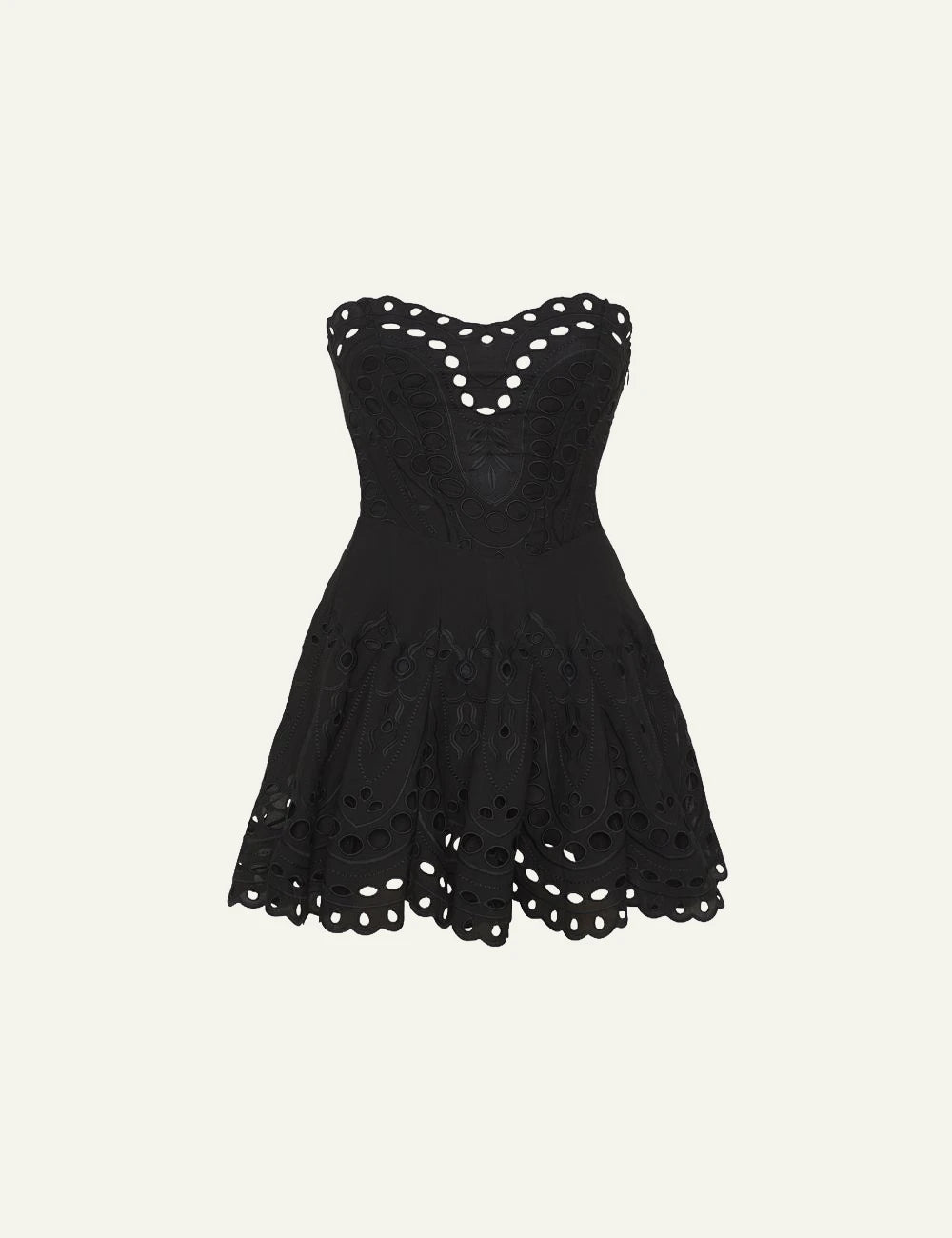 Charo Ruiz Bail dress strapless lace black mini scalloped front