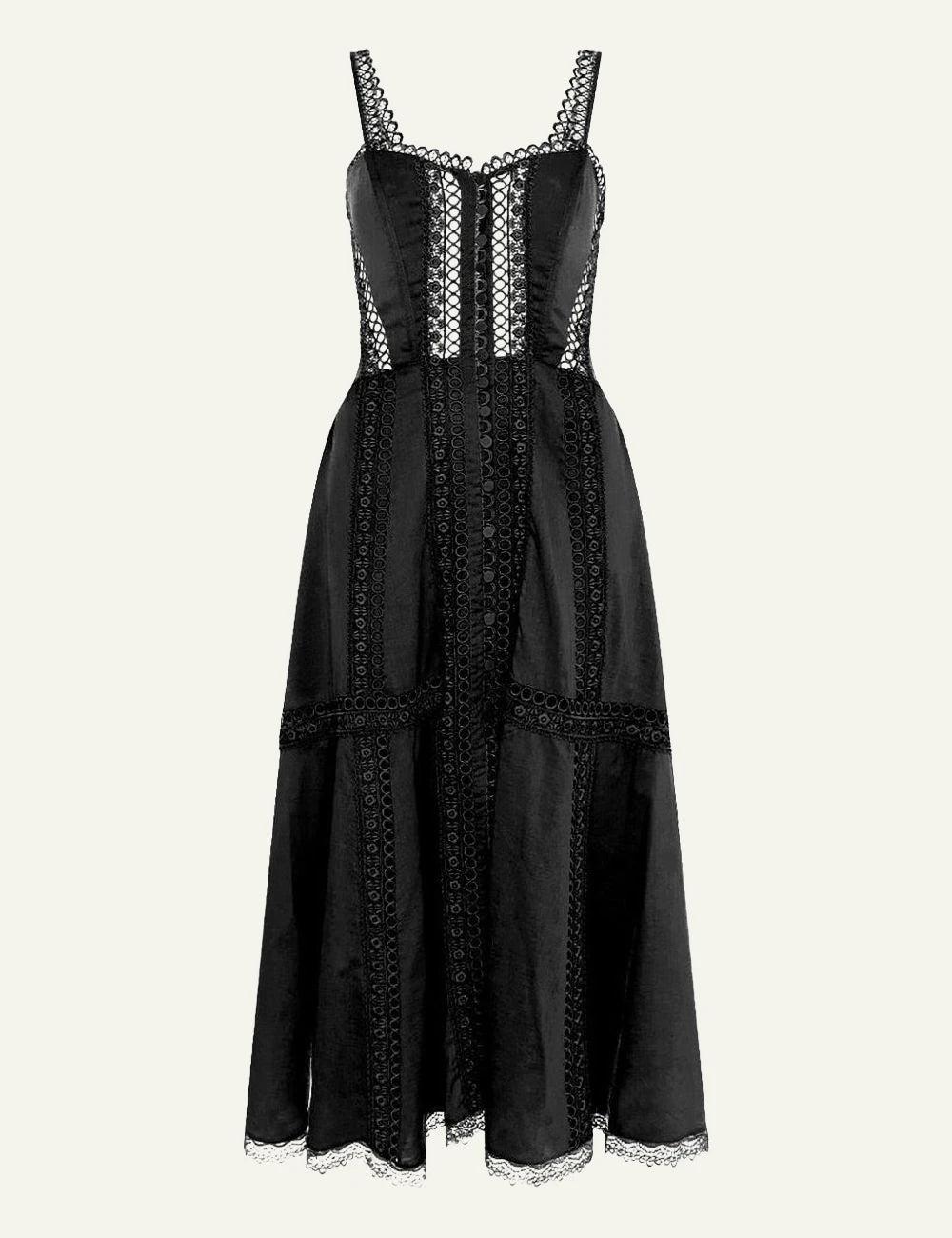 Charo Ruiz corset dress straps lace black midi elegant front