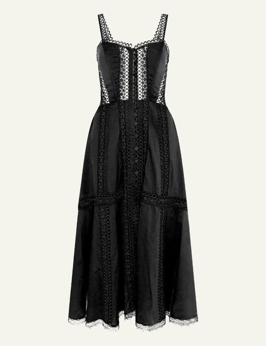 Charo Ruiz corset dress straps lace black midi elegant front