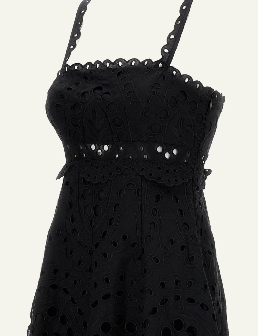 Charo Ruiz Glimmer dress straps lace black midi scalloped side