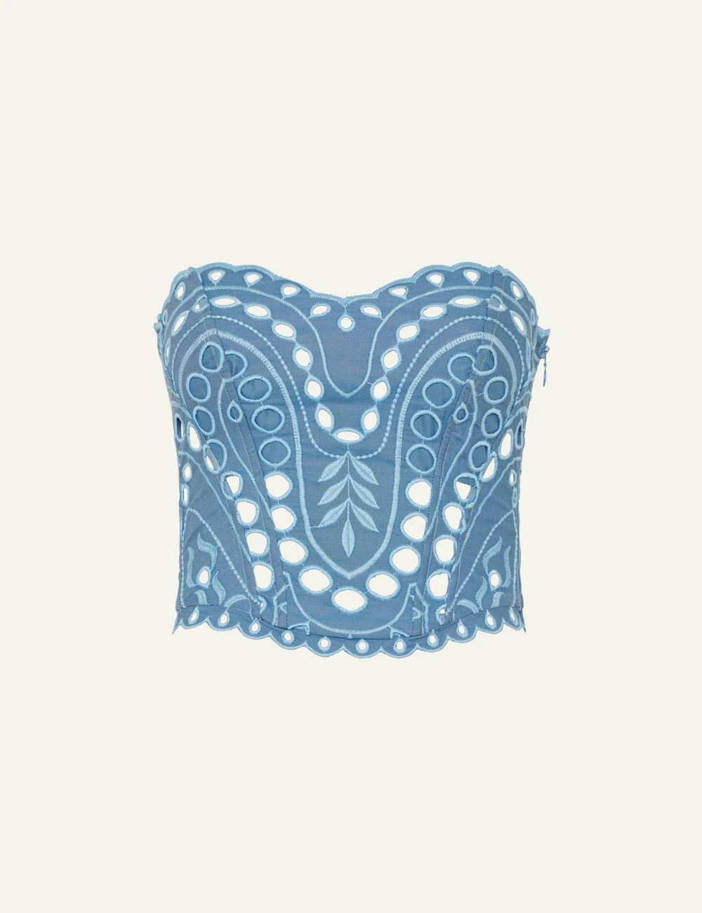 Charo Ruiz Kai bustier blue embroidered strapless top front flat view