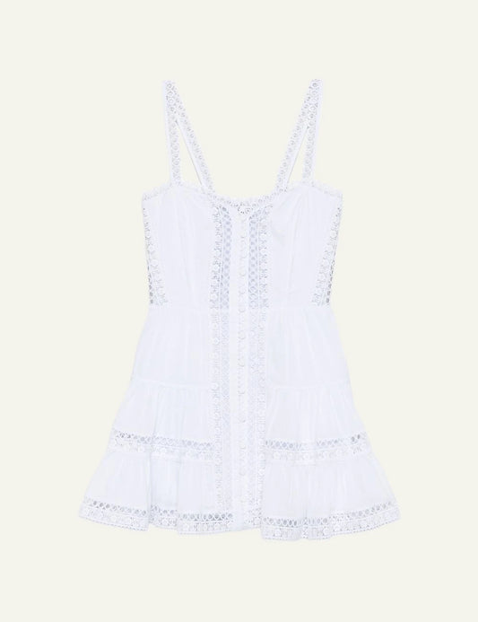Charo Ruiz Lenora dress straps lace white mini tiered front