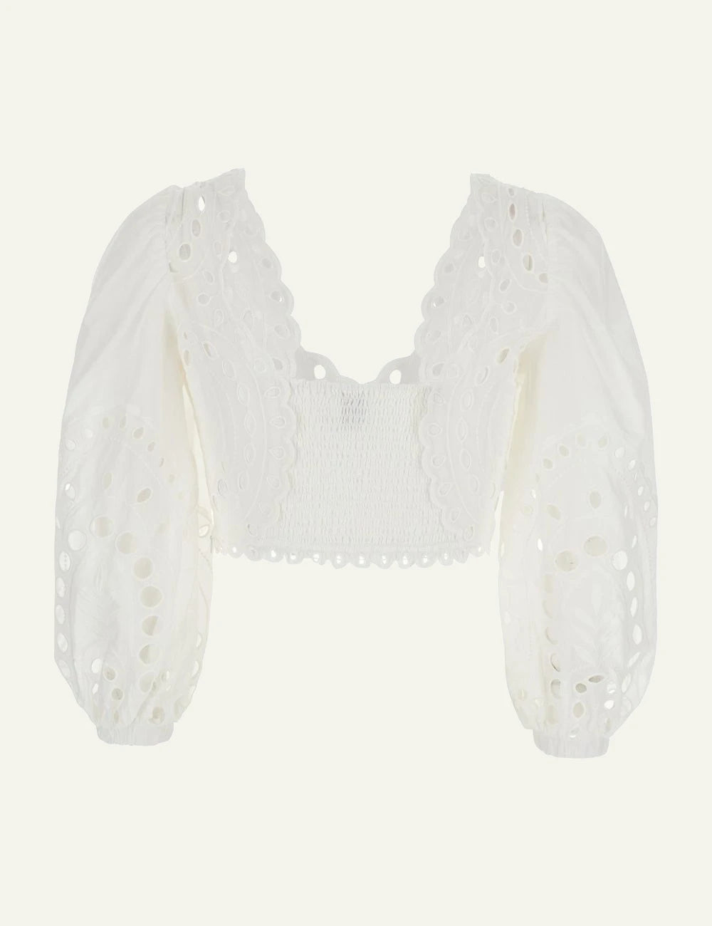 Charo Ruiz Luna top white broderie cropped long sleeve back view