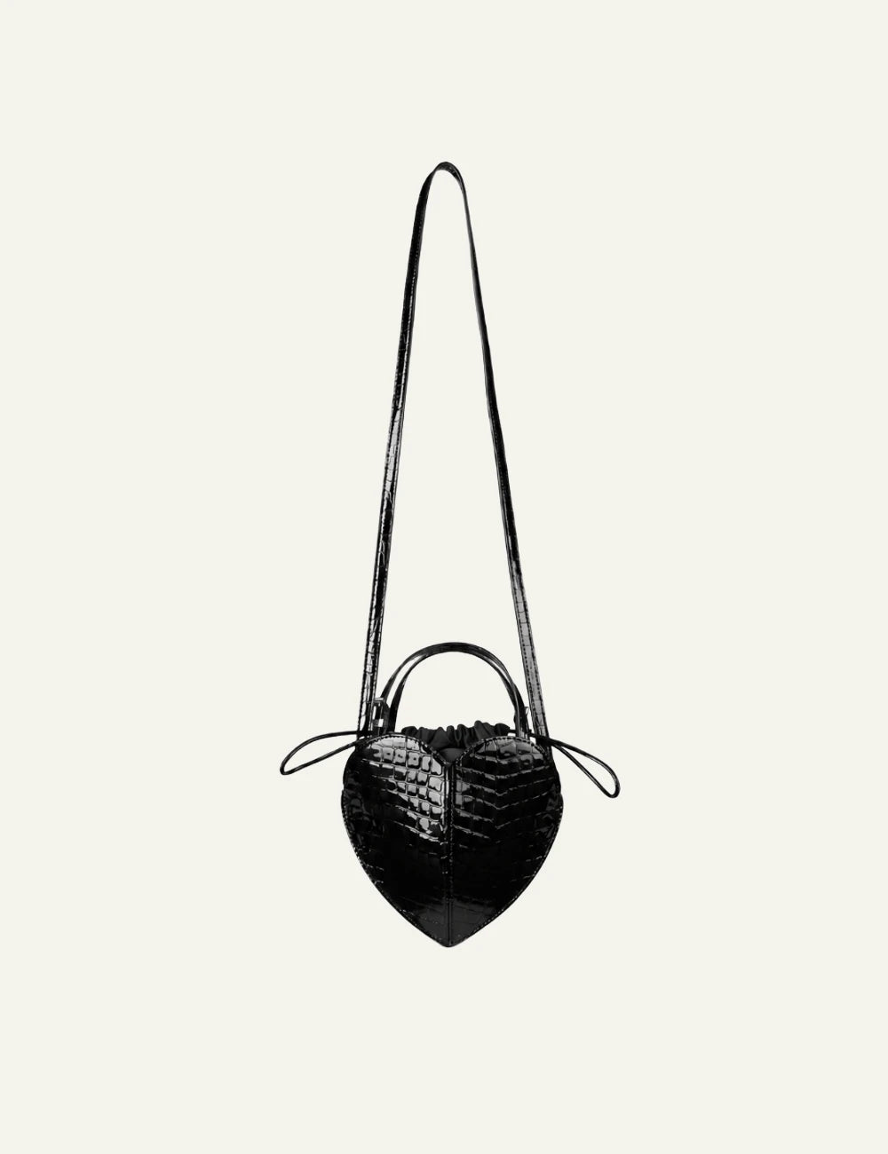 Rotate Heart Bag black croco leather tsanta front view