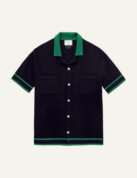 Che Armando boucle knit poukamiso navy green details front