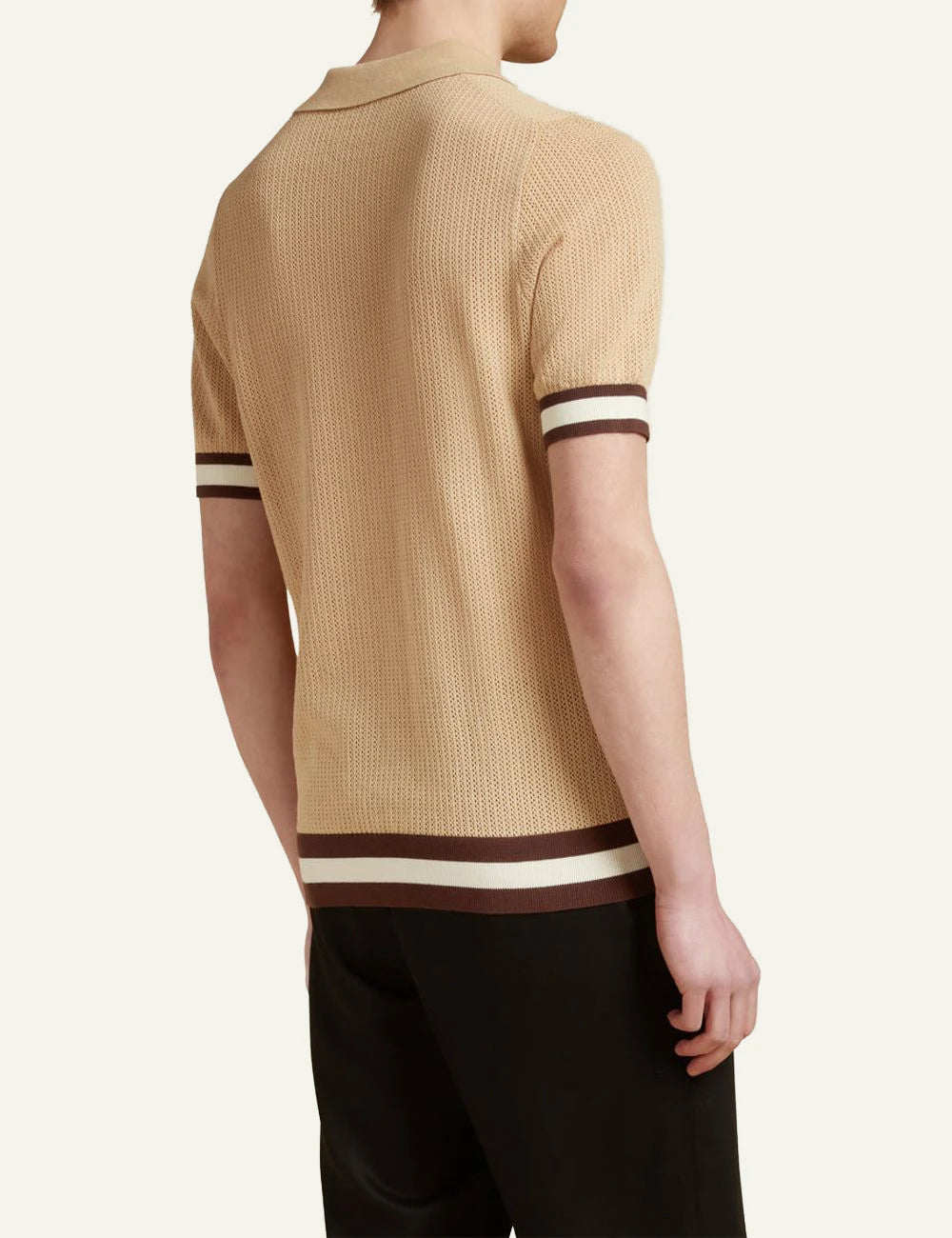 Che beige knitted polo t-shirt perforated texture contrast hem back